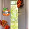 Happy Fall Pumpkin Door Sign – Rustic Thanksgiving Hanging Decor, Autumn Harvest Wooden Wall Sign with Buffalo Plaid Design, Indoor/Outdoor Front Door Decoration for Home & Holiday Celebrations
